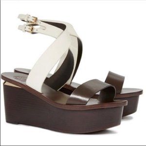 Tory Burch Mino Wood Platform Wedge Sandal Sz 8